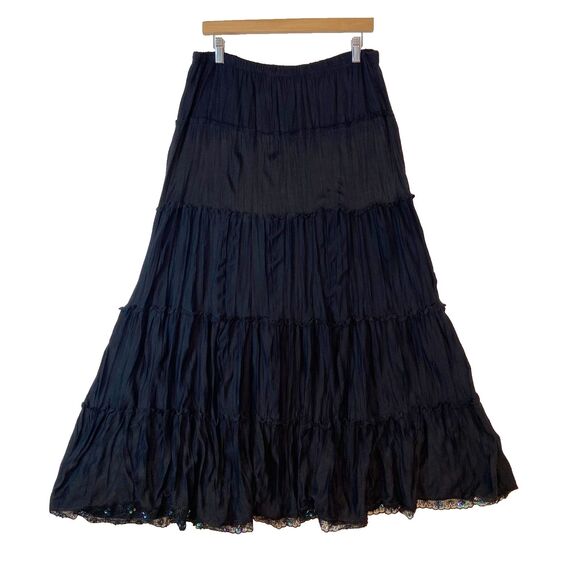 Body Central Long Skirt Sz L Black Tiered Broomstick Witchy Whimsigoth Fairygoth - Picture 1 of 5
